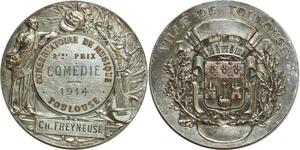 O6302 France Médaille Conservatoire Musique Comédie Toulouse 1914 Silvered