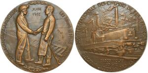 O6347 France Médaille SNCF Electrification Nord Est Belmondo 1955 25000 Volts SUP