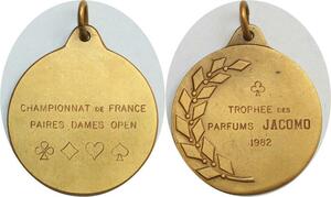 O6433 France Médaille Championnat Paires Dames Open Trophée Parfums Jacomo