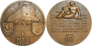 O6496 France Coffret Médaille SNCF Electrification Paris Lyon 1950 Renard SPL