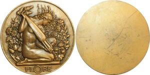 O6525 Rare France Médaille Art Nouveau delannoy Femme nue Flore Splendide