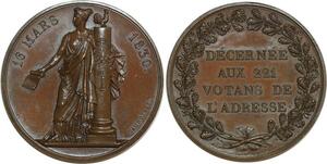 O6593 Médaille Charles X Adresse des 221 Caunois 1830 Paris SÜP