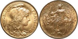 O6613 Rare 10 Centimes Dupuis 1911 FDC Red Luster ! ->Make offer