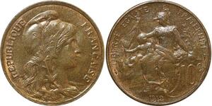 O6616 Rare 10 Centimes Dupuis 1912 SPL Red Luster ! ->Make offer