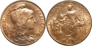 O6623 Rare 10 Centimes Dupuis 1913 FDC Red Luster ! ->Make offer
