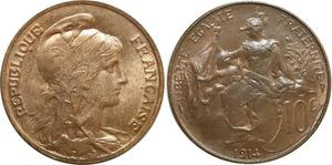 O6624 Rare 10 Centimes Dupuis 1914 SPL Red Luster ! ->Make offer