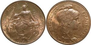 O6635 Rare 5 Centimes Dupuis 1912 FDC Red Luster ! ->Make offer