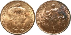 O6636 Rare 5 Centimes Dupuis 1912 SPL Red Luster ! ->Make offer
