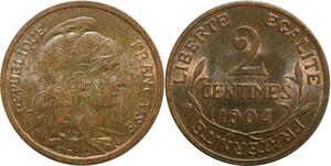 O6645 Rare 2 Centimes Dupuis 1904 SPL Red Luster ! ->Make offer