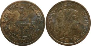 O6646 Rare 2 Centimes Dupuis 1907 SUP++ Red Luster ! ->Make offer