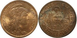 O6647 Rare 2 Centimes Dupuis 1908 SPL Red Luster ! ->Make offer