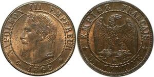 O6706 1 Centime Napoléon III Laurée 1862 BB Strasbourg SPL Red Luster