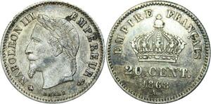 O6724 20 Centimes Napoléon III 1868 A Paris Argent Silver Quasi SUP !!