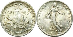O6732 50 Centimes Semeuse 1910 Argent Silver SPL + ->M offre