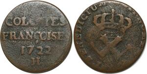 O6802 USA Colonies Louis XV 3 Sols 9 Deniers 1722 H La Rochelle VF