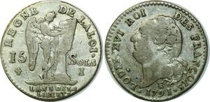 O6820 Rare Faux Epoque Tranche 15 Sols Louis XVI François 1791 I Limoges Argent