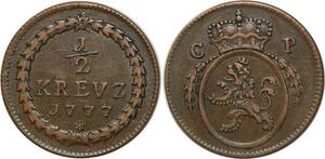 O6842 German States Pfalz-Electoral Pfalz 1/2 Kreuzer Mannheim 1777 AU