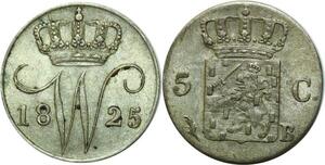 O6854 Scarce !! Netherland 5 Cents Willem I 1825 B Brussel UNC !!