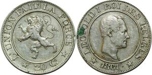 O6856 Belgique 20 Centimes Léopold I 1861 Braemt XF+++