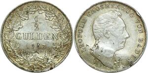 O6880 German Baden Durlach 1/2 Gulden 1843 Léopold silver