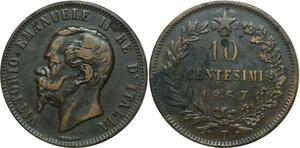 O6892 Italy Italyn 10 Centesimi 1867 Vittorio Emmanuele II T Turino Turin