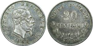 O6901 Italy 20 Centesimi Vittorio Emanuele II 1863 Milan BN Silver ->Make offer