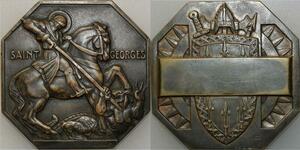 O7104 Rare France Médaille Octogonale Art Déco 1934 Saint Georges Dragon Blin 1934 SUP
