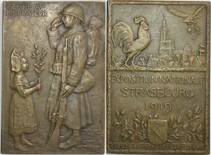 O7115 Rare France Médaille Exposition Nationale Strasbourg Comité Francais Hansi 1919