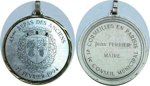 O7213 France Médaille Repas anciens Militaire 1994 Cormeilles Parisis Ferrier SUP