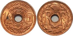 O7315 Scarce French Indochina 1/2 Cent 1939 PCGS MS64 Red Luster