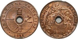 O7316 Scarce French Indochina 1 Cent 1922 A Paris PCGS MS63 Red Luster