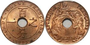 O7317 Scarce French Indochina 1 Cent 1923 A Paris PCGS MS64 Red Luster
