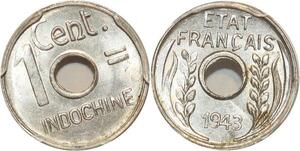 O7326 Rare Indochina 1 Centime 1943 Rotation Error PCGS MS64