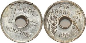 O7328 Rare Indochina 1 Centime 1943 Rotation Error PCGS MS64