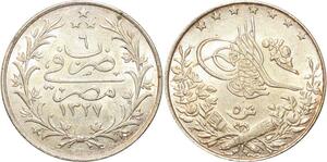 O7335 Egypt 5 Qirsh Muhammad V 1327 /6 H 1913 Silver AU