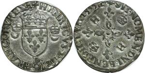 O7423 Rare France Douzain Henri II Croissants C couronnés 1550 D Lyon SUP