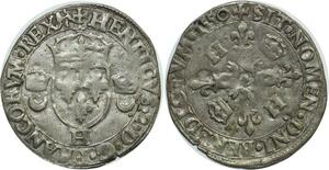 O7428 Rare France Douzain Henri II C couronnés 1550 H La Rochelle SUP