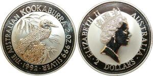 O7734 Australia 2 Dollars Elizabeth II Koobaburra 1992 2 oz 999% Silver PF