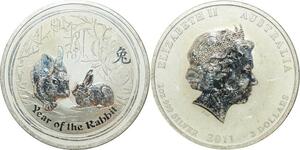 O7745 Australia 2 Dollars Elizabeth II Year Rabbit 2011 2 oz 999% Silver PF