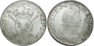 O7755 Rare France Ecu Louis XIV insignes 1702 V TroYes RF Argent SUP !!! ->M offre