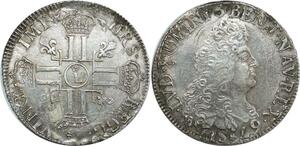 O7756 Très France Rare Ecu Louis XIV aux 8 L 1692 L couronné Lille Argent Qualité TTB+