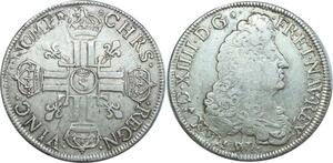 O7757 Rare France Ecu Louis XIV aux 8 L Troyes S couronné Argent 1638-1715 ->M offre