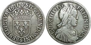 O7758 Rare France 1/2 Ecu Louis XIV m Longue 1651 S Reims Argent Silver ->Make offer