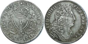 O7762 Rare France 1/4 Ecu Louis XIV 3 couronnes 1710 V Troyes Argent Silver TTB+