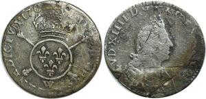 O7770 France 1/12 Ecu Louis XIV insignes 1702 W Lille Argent Silver ->M offre