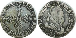 O7836 Rare France Demi Franc au col plat Henri III 1588 I Limoges argent ->Make offer