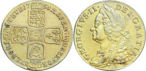 O7942 Scarce British Hannover Shilling George II 1758 Golden Guinea Silver AU