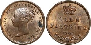 O7943 Scarce Great Britain 1/2 Farthing Victoria 1844 BU !!! UNC !!! Red