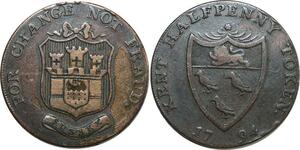 O7955 Uk Great Britain Halfpenny Token Kent Sussex For Change No Fraud 1794