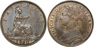 O7962 Great Britain Farthing Victoria 1860 Toothed Borders AU UNC ->M offer